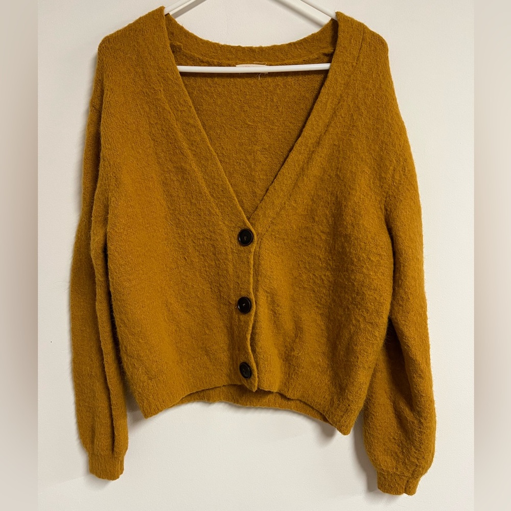 Cozy Mustard Button-Up Cardigan